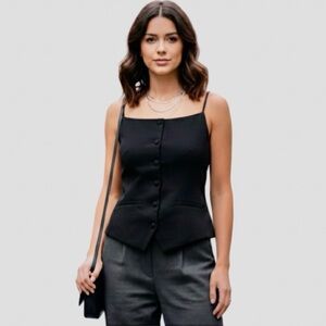Vanwell London Black Button-Down Vest Top Sleeveless Size M